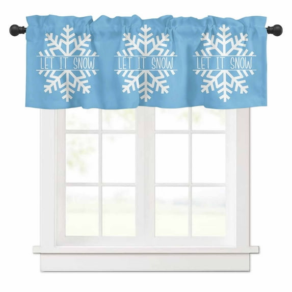 Hello Winter Valances for Windows Snowflake Blue Rod Pocket Curtain Valance Window Treatment Short Curtains for Kitchen Living Room, 58"x16"