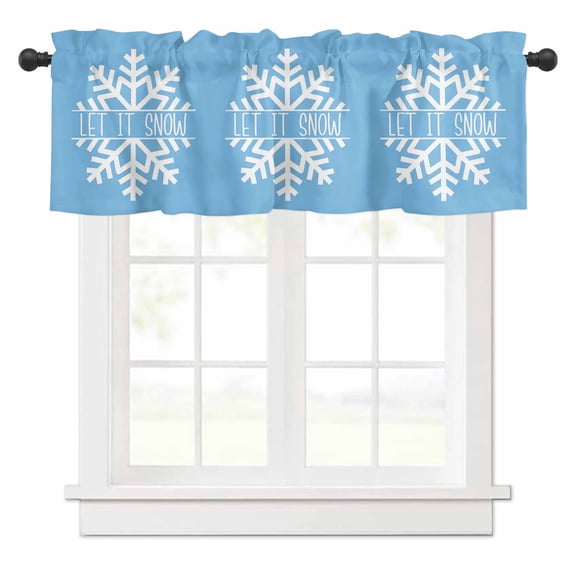 Hello Winter Valances for Windows Snowflake Blue Rod Pocket Curtain Valance Window Treatment Short Curtains for Kitchen Living Room, 60"x14"