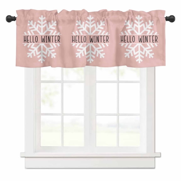 Hello Winter Valances for Windows Snowflake Pink Rod Pocket Curtain Valance Window Treatment Short Curtains for Kitchen Living Room, 58"x16"