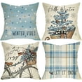 thumbnail image 1 of Hello Winter Vibes Bike Decorative Throw Pillow Covers 16 x 16 Set of 4, Get Cozy Bicycle Christmas Tree Porch Outdoor Home Decor, Let It Snow Blue Plaid Polka Dot Farmhouse Couch Cushion Case, 1 of 6