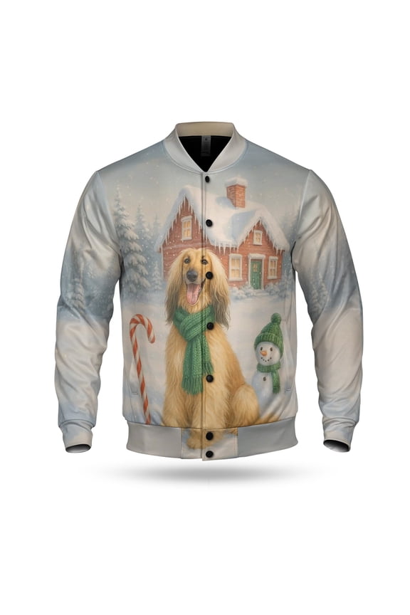 Hello Winter Vintage Afghan Hound Enjoys Snowy Day with Snowman All Over Print 3D Baseball Jacket Dog Lover Bomber Jacket Softball - 12019