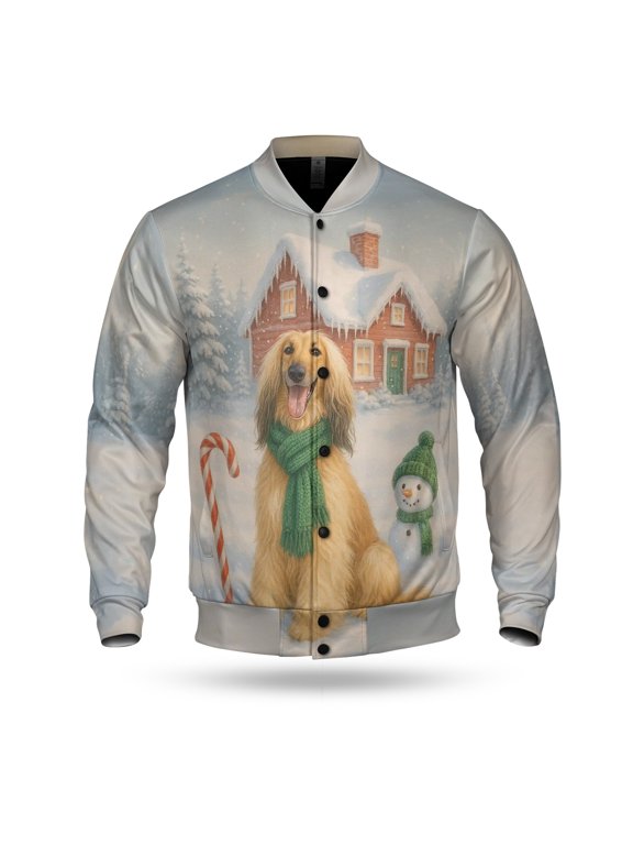 Hello Winter Vintage Afghan Hound Enjoys Snowy Day with Snowman All Over Print 3D Baseball Jacket Dog Lover Bomber Jacket Softball - 12019