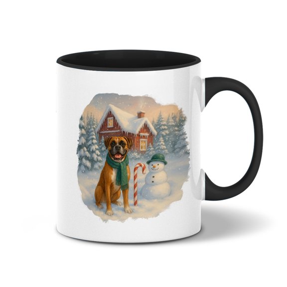 Hello Winter Vintage Boxer Enjoys Snowy Day with Snowman 11oz Accent Two-tone Mug Boxers Dog Lover Gifts Idea Coffee Tea Cup - 12019