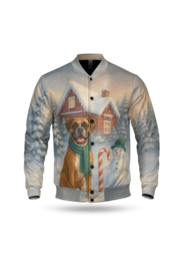 Hello Winter Vintage Boxer Enjoys Snowy Day with Snowman All Over Print 3D Baseball Jacket Boxers Dog Lover Gifts Idea Bomber Jacket Softball - 12019