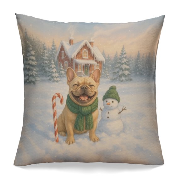 Hello Winter Vintage French Bulldog Enjoys Snowy Day with Snowman Pillowcase Double Sided Dog Lover Gifts Pillow Case Covers - 12019