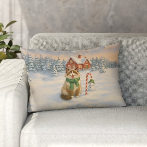 Hello Winter Vintage Ragdoll Enjoys Snowy Day with Snowman Pillowcase Double Sided Cat Lover Kitten Owner Gifts Idea Pillow Case Covers - 12019