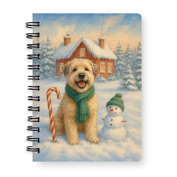 Hello Winter Vintage Soft Coated Wheaten Terrier Enjoys Snowy Day with Snowman Spiral Bound Journal Wheatie Dog Lover 5x7in Spiral Notebook - 12019