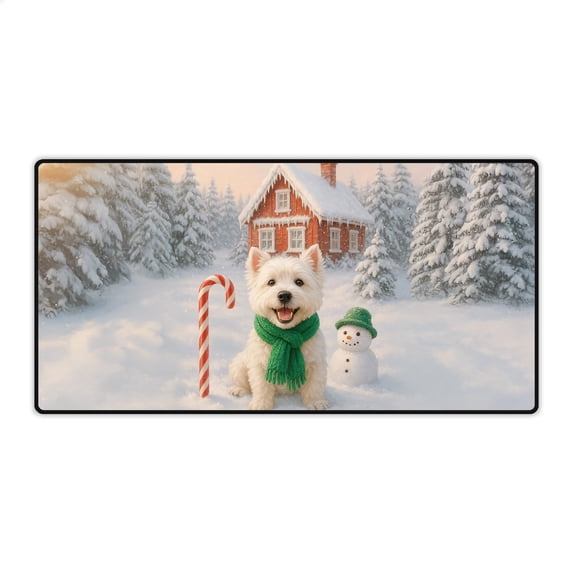 Hello Winter Vintage West Highland White Terrier Enjoys Snowy Day with Snowman Desk Mat Full Keyboard Mouse Pad Westie Westy Dog Lover Large Mousepad - 12019