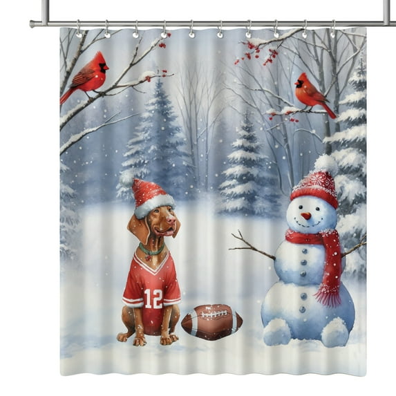 Hello Winter Vizsla Football Snowman Welcome Snowy Morning Shower Curtain Vizslas Dog Lover Gifts Idea Waterproof Bathroom Bathtub Curtain - 01012