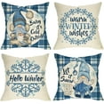 thumbnail image 1 of Hello Winter Warm Wishes Gnome Decorative Throw Pillow Cover Set of 4, Snowflake Hot Cocoa Baby It''s Cold Outside Cushion Case Decor, Buffalo Plaid Christmas Decoration for Sofa Couch 18 x 18, 1 of 5