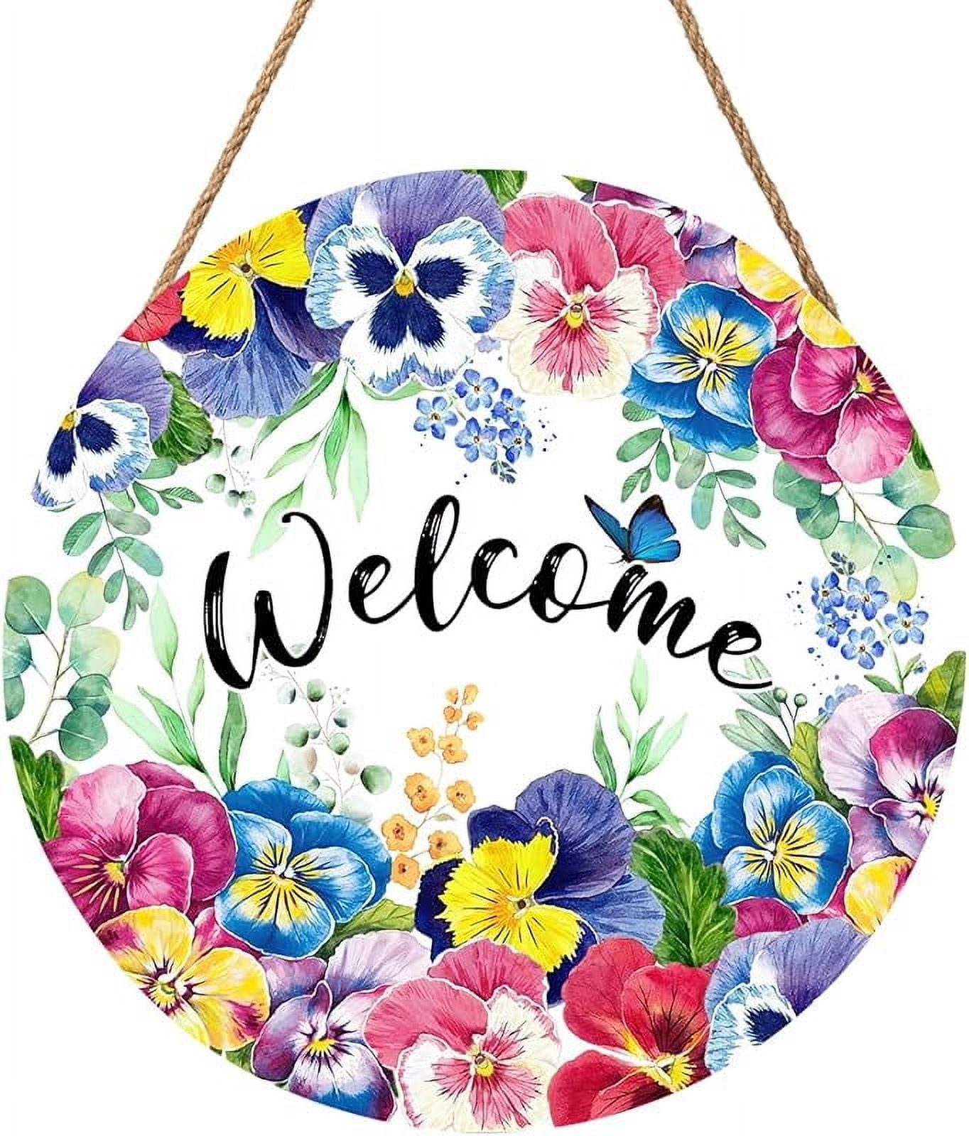 Hello Winter Welcome Sign - 12"x12" Round Wood Door Hanger With Pine Trees For Front Porch Decor - View #6