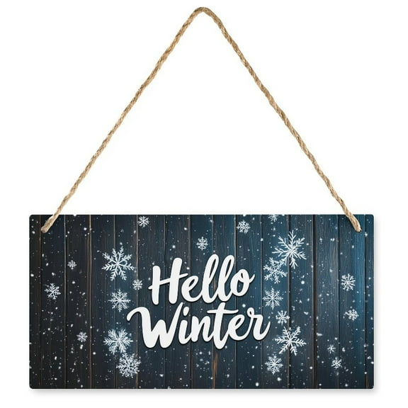 Hello Winter Wood Hanging Door Sign Welcome Christmas Holiday Snow Front Door Outdoor Decor Wooden Winter Accessories Decor, Holiday Decor, Christmas Decoration