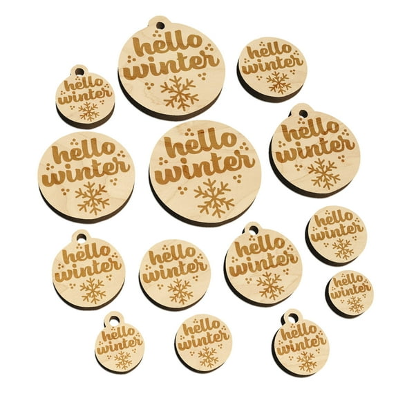 Hello Winter Wood Mini Charms Shapes DIY Craft Jewelry - No Hole - 30mm (6pcs)