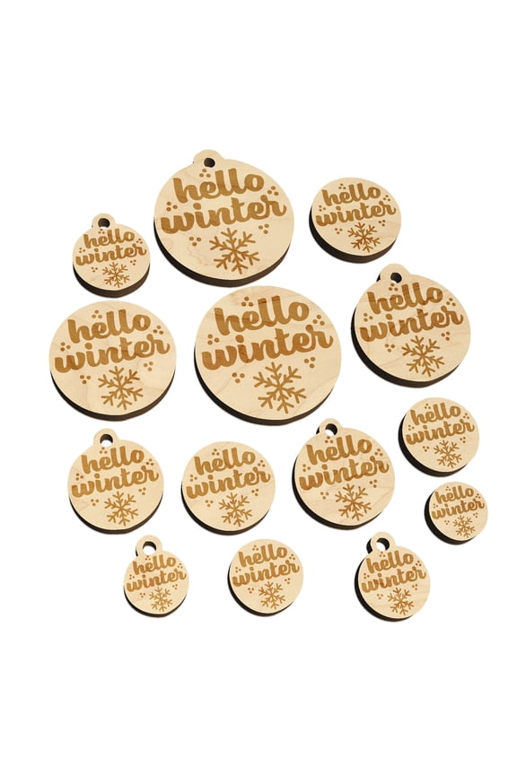 Hello Winter Wood Mini Charms Shapes DIY Craft Jewelry - With Hole - Various Sizes (16pcs)