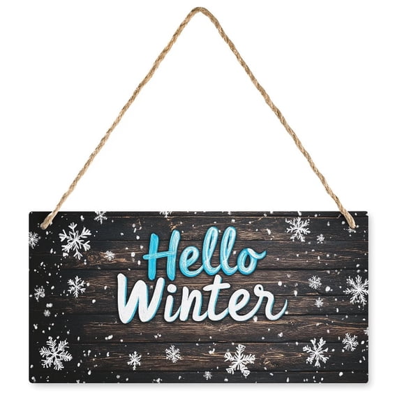 Hello Winter Wood Sign, 10x5 Inch Winter Wooden Decor, Rustic Winter Wall Sign with Jute Rope And Hooks, Winter Home Decorations, Perfect for Office, Door, Or Gift