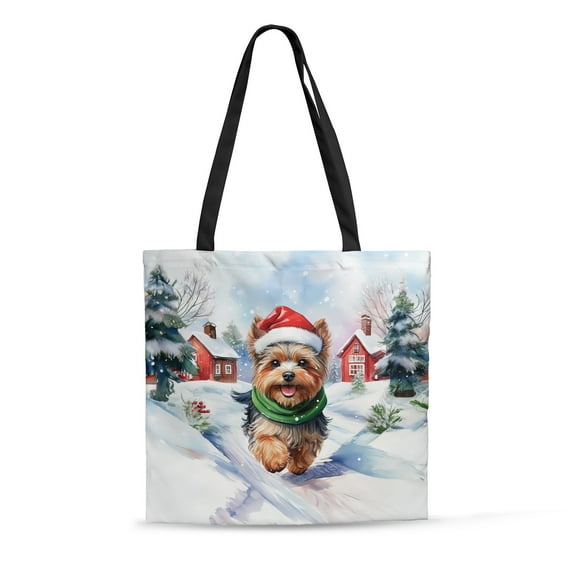 Hello Winter Yorkshire Terrier Frosty Morning Walk Welcome Snowy Christmas All Over Print 3D Canvas Tote Bag Yorkie Dog Lover Gifts Reusable Handbag - 02018