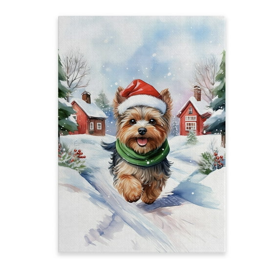 Hello Winter Yorkshire Terrier Frosty Morning Walk Welcome Snowy Christmas Vertical Matte Canvas Poster Yorkie Dog Lover Gifts Wall Art Home Decor - 02018
