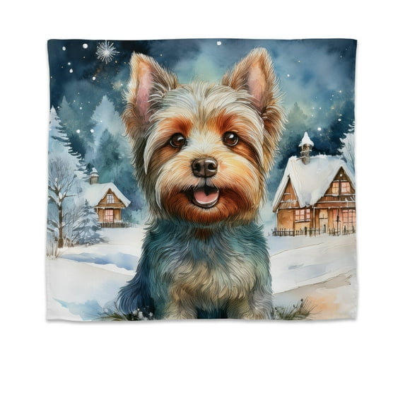 Hello Winter Yorkshire Terrier Welcome Snowy Night Watercolor Vintage Tapestry Yorkie Dog Lover Gifts Wall Hanging Backdrop Home Decor - 01011