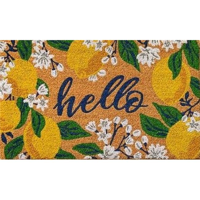 Hello Yellow Lemons and White Flowers Coir Doormat