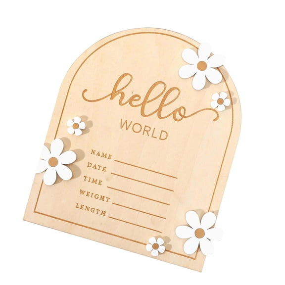 Hello Wooden Baby Name Sign Unisex Newborns Birth Month Plaque