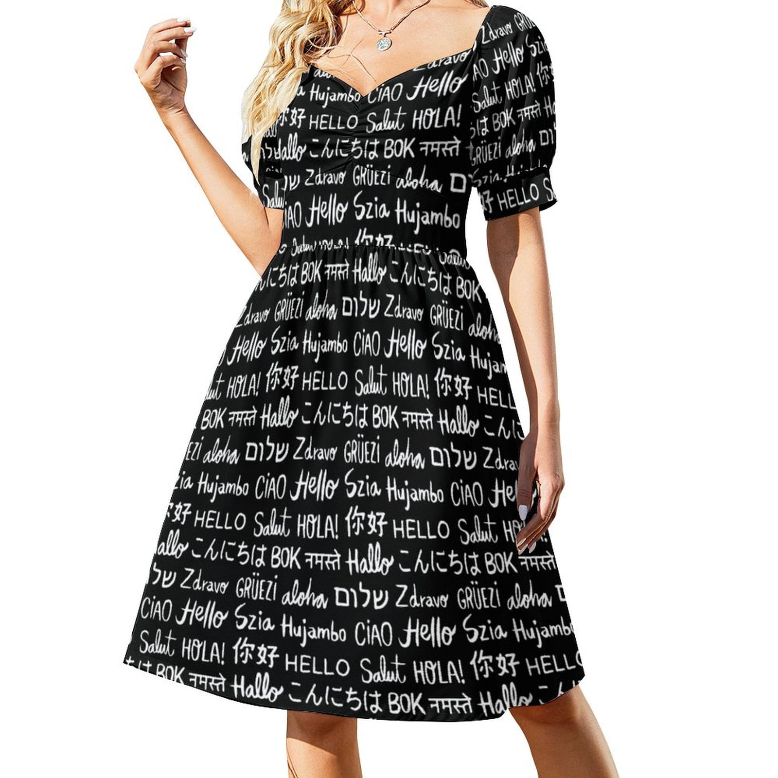 Hello Word Pattern In Different Languages white Dress beach dress dress