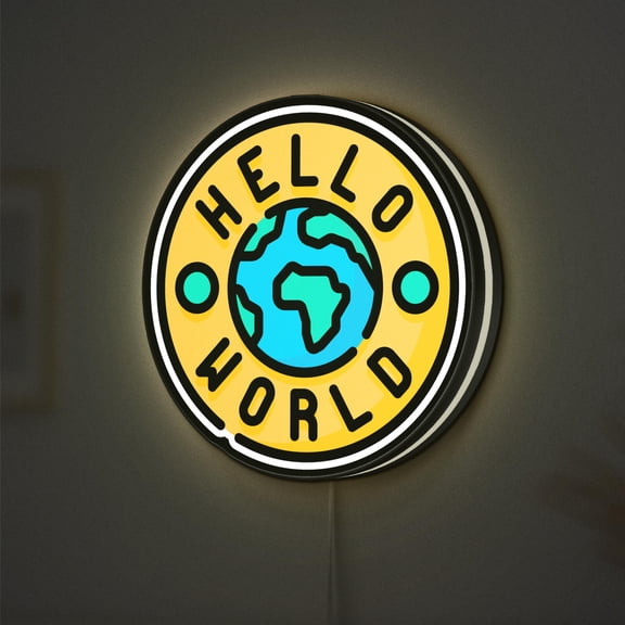 Hello World 3D Novelty Light Box, Motivational Text Art, Inspiring Wall Decor for Workspaces or Homes (Width 16 inch, 40cm)