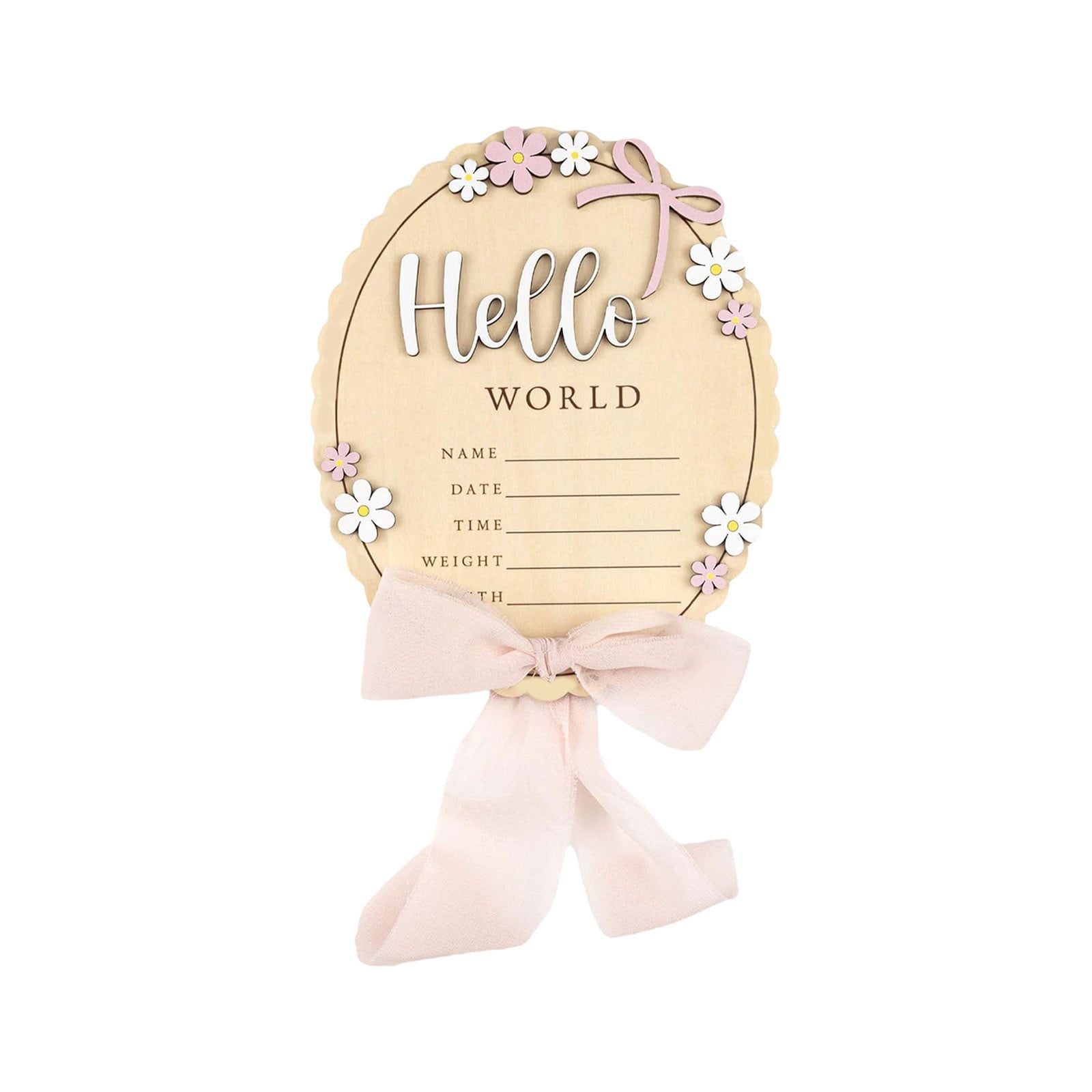 Hello World Bow Wooden Baby Announcement Sign - Baby Girl Birth ...