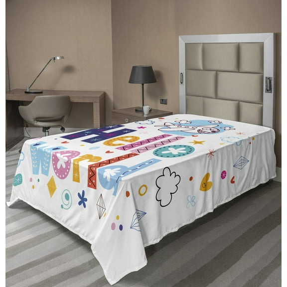 Ambesonne Saying Flat Sheet, Hello World Phrase, Twin Size, Multicolor