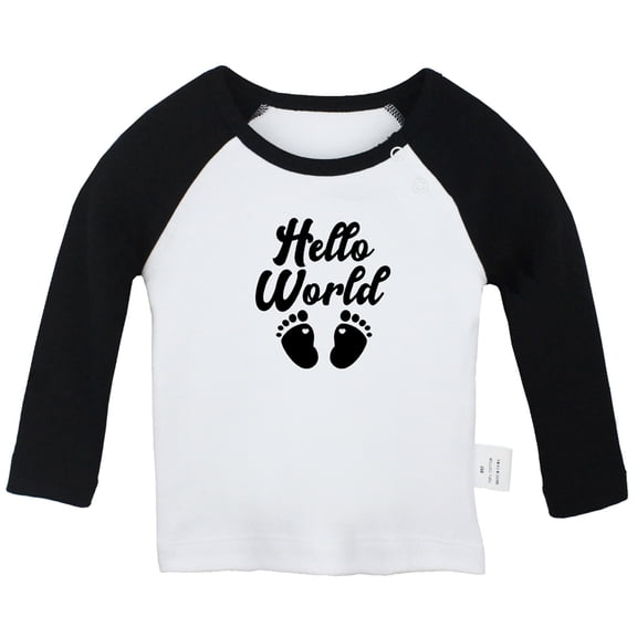 Hello World Funny T shirt For Baby, Newborn Babies T-shirts, Infant Tops, 0-24M Kids Graphic Tees Clothing (Long Black Raglan T-shirt, 12-18 Months)