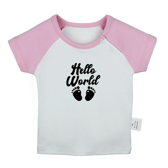 Hello World Funny T shirt For Baby, Newborn Babies T-shirts, Infant Tops, 0-24M Kids Graphic Tees Clothing (Short Pink Raglan T-shirt, 12-18 Months)