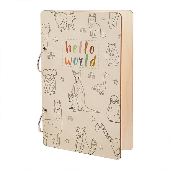 Hello World Greeting Card Holder Organizer Animals Wooden Card Keeper Binder Dog Cat Planning Book Birthday Cards Keeper Photo Album Cover