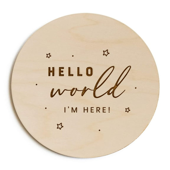 Hello World I'm Here with Stars Newborn Baby Announcement Sign