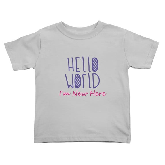 Hello World, I'm New Here Funny Toddler T-Shirts for Boys Girls (Gray, 4T)