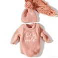 thumbnail image 1 of Hello World Knitting Newborn Romper with Matching Pomp Hat Boy Girl Baby Sweater Outfits 2 Pack, 1 of 2