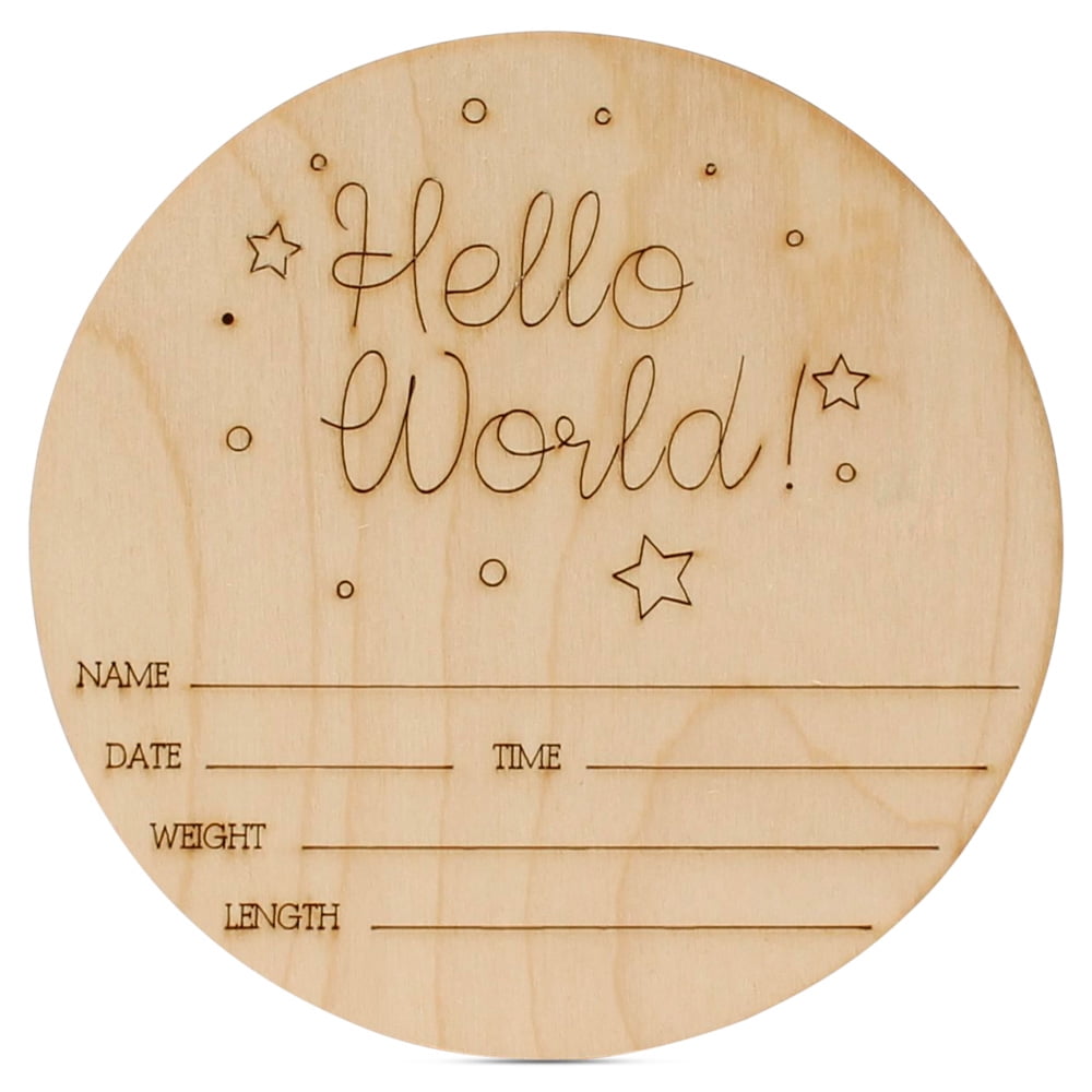 Hello World Newborn Sign 5-1/2-inch, Pack of 10 Birth Announcement Sign for Hospital, Wood Baby Name Signs for Nursery, by Woodpeckers