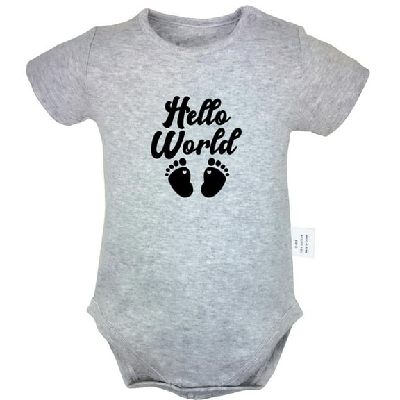 Hello World Pregnancy Announcement Gifts Rompers For Babies, Newborn Baby Unisex Bodysuits, Infant Jumpsuits, Toddler 0-24 Months Kids One-Piece Oufits (Gray, 6-12 Months)