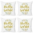 thumbnail image 1 of Hello World Throw Pillow Cushion Case Pack of 4, Hand Drawn Brush Lettering Pastel Toned Flowers, Modern Accent Double-Sided Print, 4 Sizes, Dark Khaki Sea Green, by Ambesonne, 1 of 2