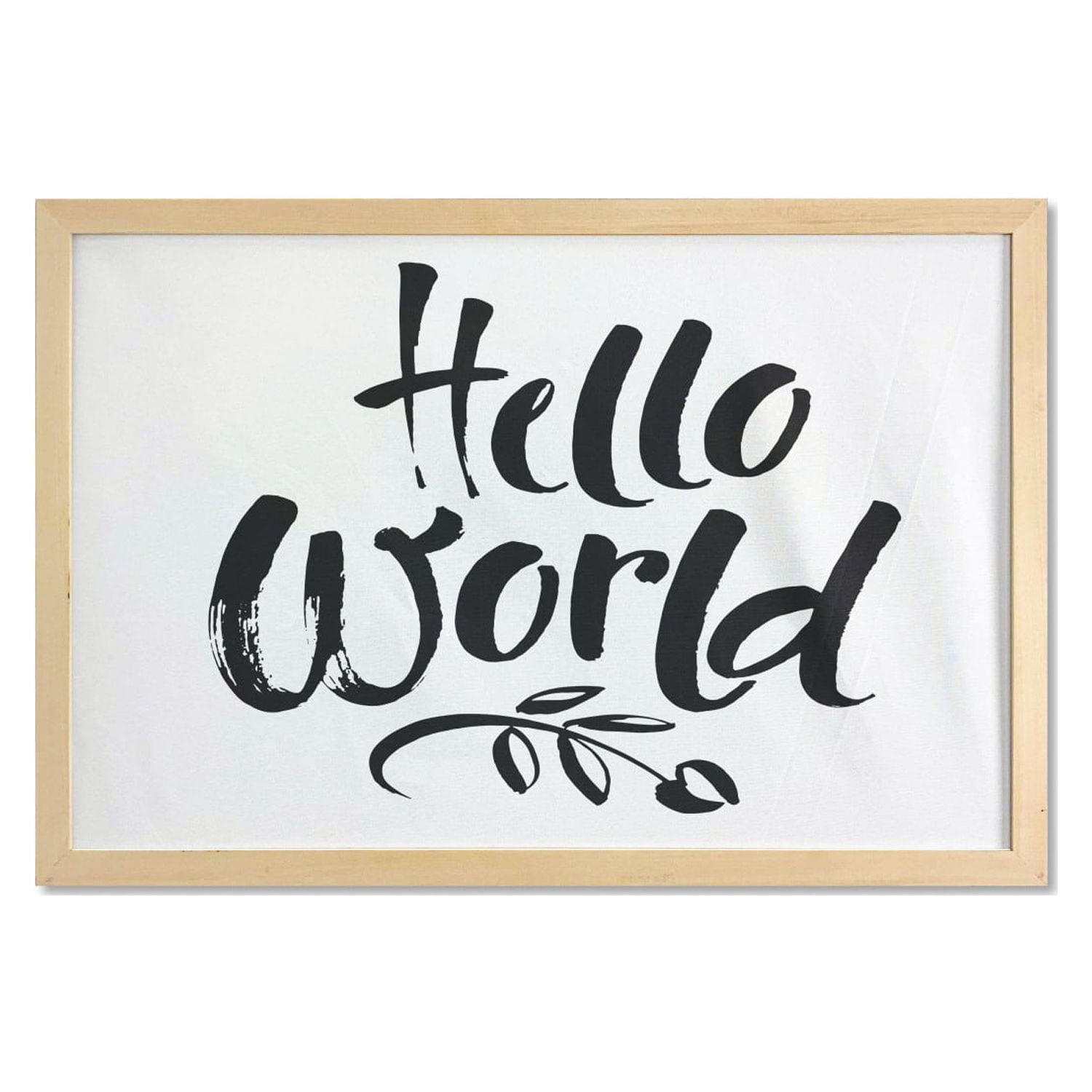 Hello World Wall Art with Frame, Monotone Calligraphy Hand Written