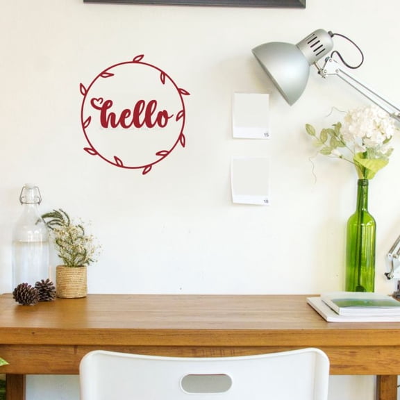 Hello with Wreath Vinyl Art Wall Decal - Premium Matte Finish Wall Sticker - Perfect for Round Wood Sign and Front Door Decor - Made in USA, 12x13-Inch, Red