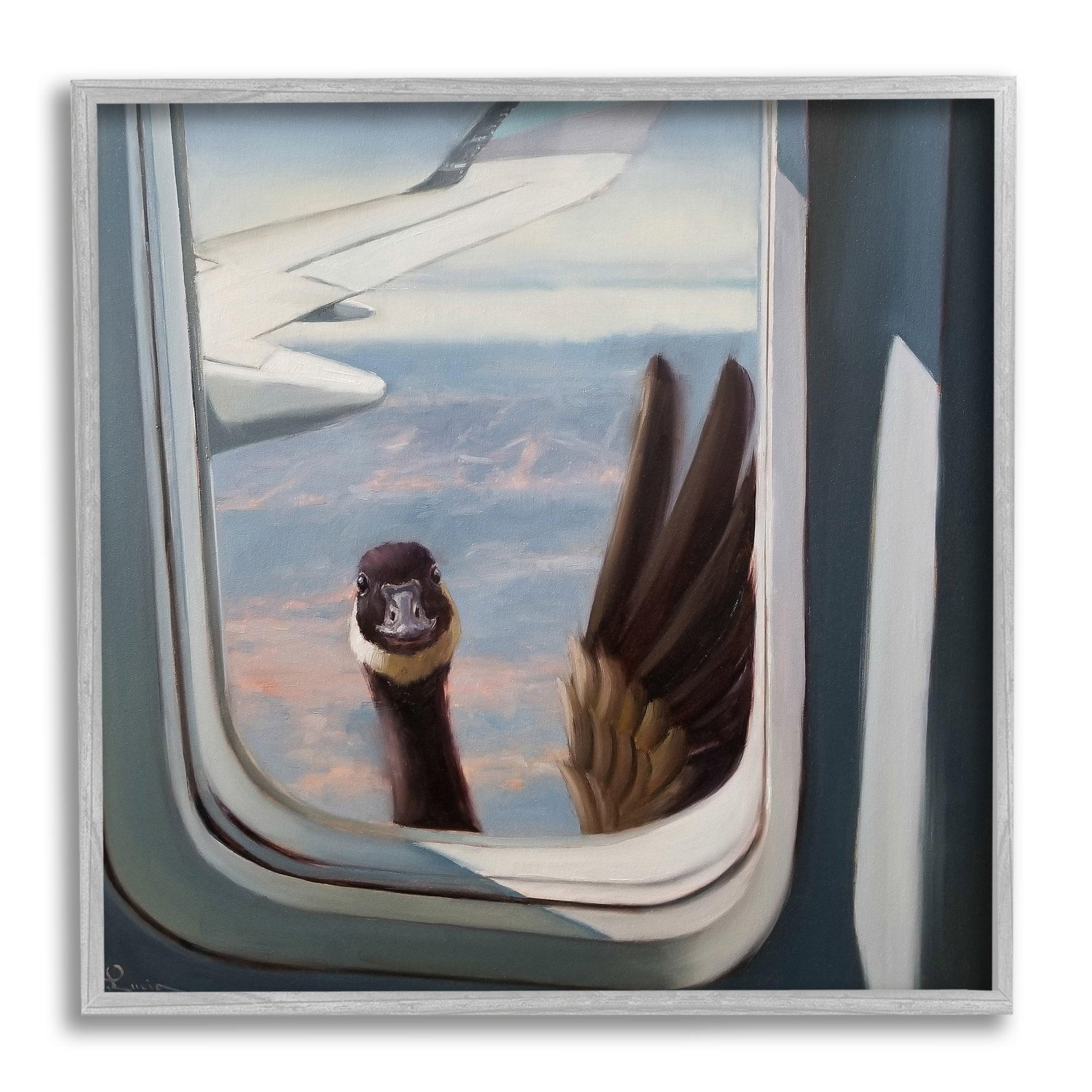 Hello from a Goose Airplane Window Scene 24 in x 24 in Framed Painting Art Print, by Stupell Home Décor