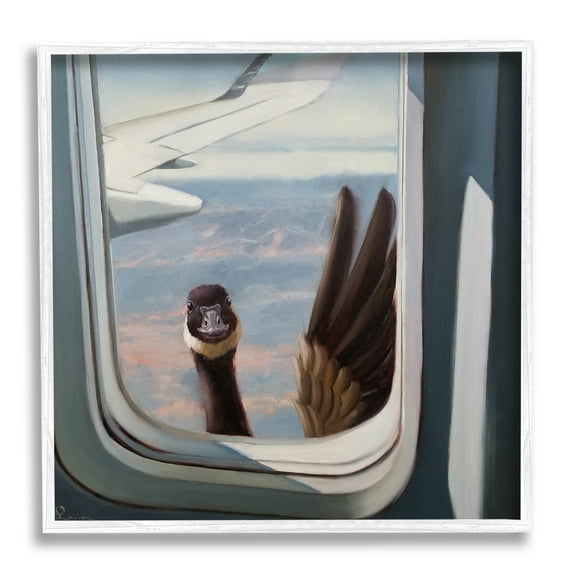 Hello from a Goose Airplane Window Scene Painting Animals & Insects Framed Art Print Wall Art, 17x17
