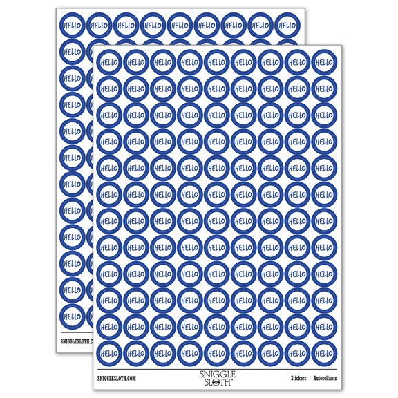 Hello in Circle 200+ Round Stickers - Dark Blue - Gloss Finish - 0.50" Size