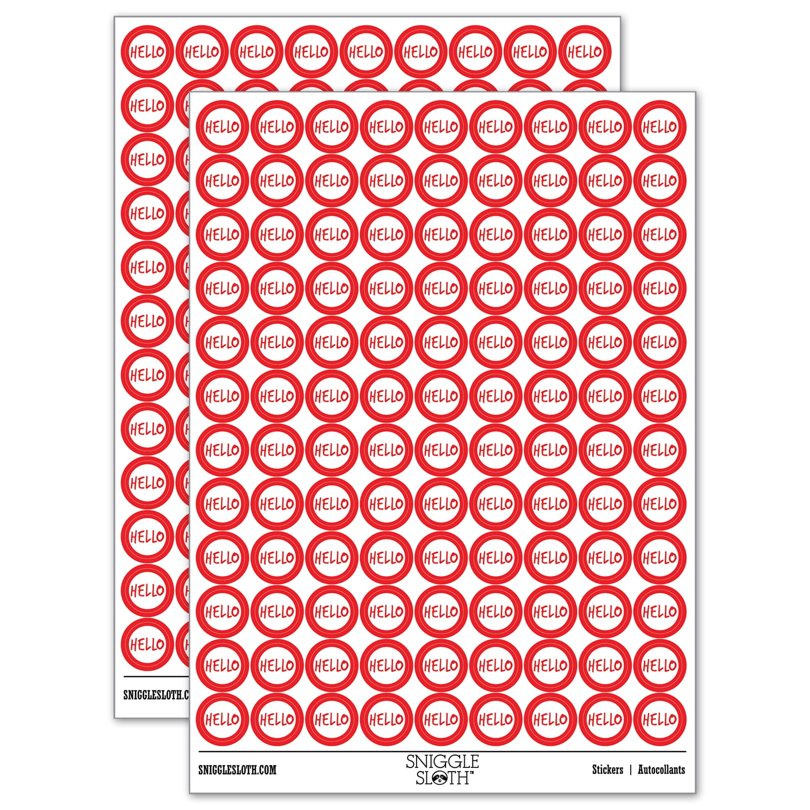 Hi In Circle Hello in Circle 200+ Round Stickers - Red - Matte Finish - 0.50