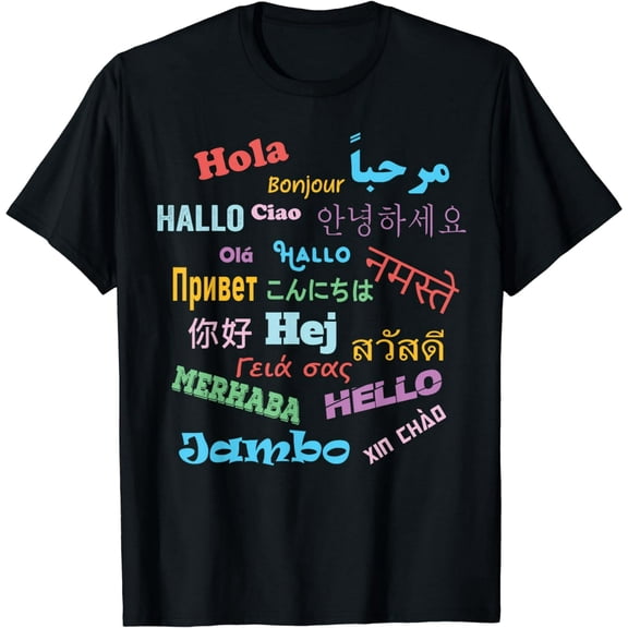 Hello in Different Languages Teacher World Traveler Unisex Casual T-Shirt