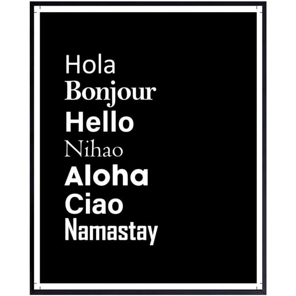 Hello in Seven Languages Wall Art Print - Multilingual Poster for Kids & Girls Room - Educational & Fun Home Decor