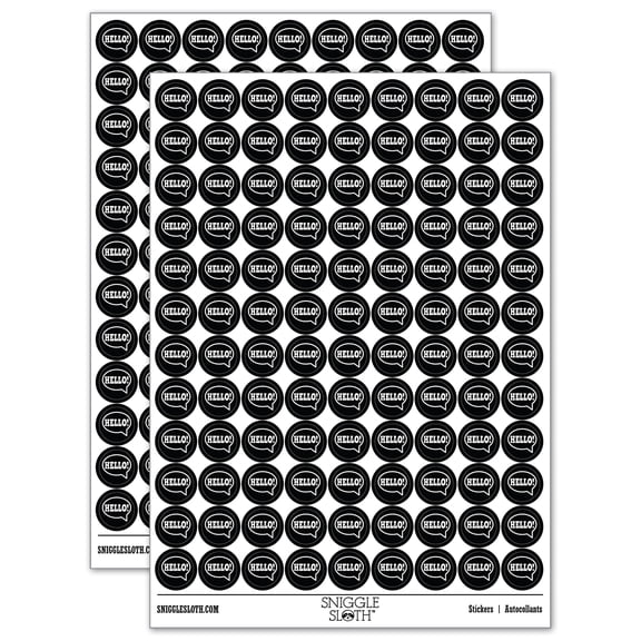 Hello in Text Callout 200+ Round Stickers - Black - Gloss Finish - 0.50" Size