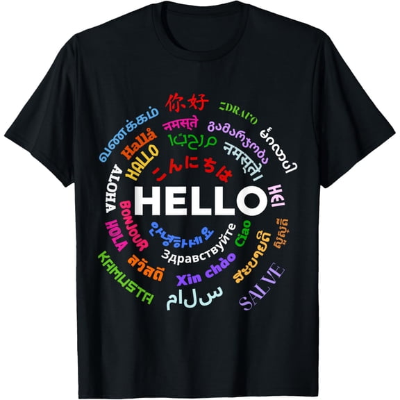 Hello in different languages Travel vacation Teacher Lover T-Shirt for Men Women Girls Kids