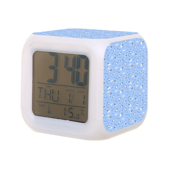 Hello kitty Digital Alarm Thermometer Night Glow Cube 7 Color Clock LED Changing LCD Display Suitable for Bedroom Children