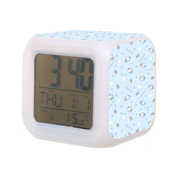 Hello kitty Digital Alarm Thermometer Night Glow Cube 7 Color Clock LED Changing LCD Display Suitable for Bedroom Children