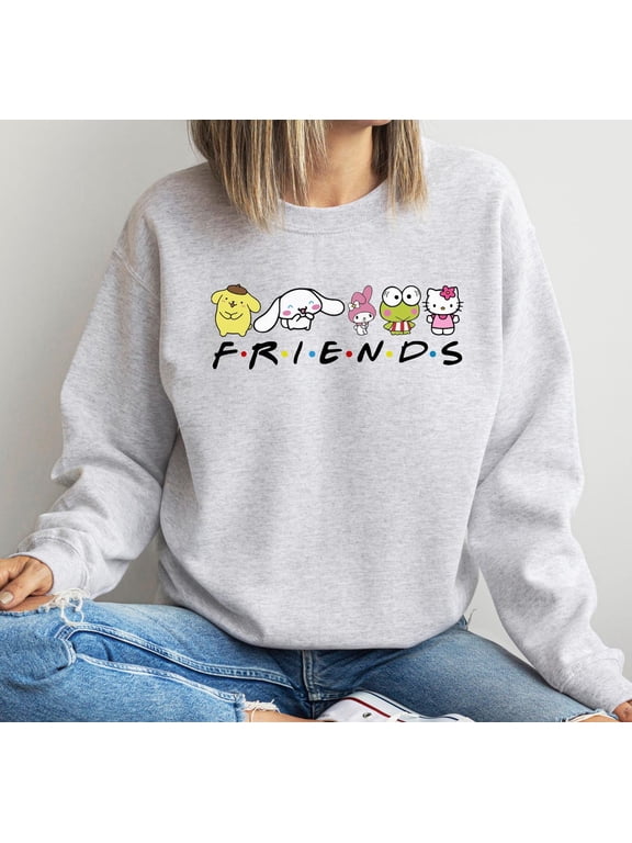 Hello kitty Friends Sweatshirt, Hello Kitty Pompompurin Cinnamoroll My Melody Keroppi Group Shirt,Light Pink color,size S